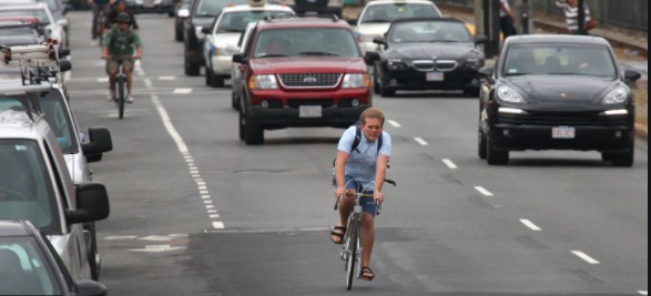 Heavy traffic with a bike